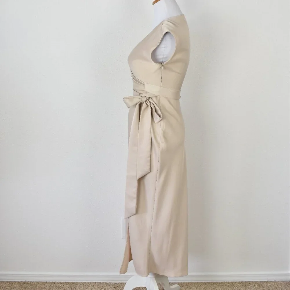 BHLDN Louisa Satin Charmeuse Champagne Cream Midi Dress - 0 - Picture 5 of 11